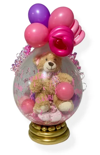 It's A Girl Stuffed Balloon handcrafted right here at Country Charm Floral and Gifts in Rolling Prairie, IN. Same Day delivery 7 days a week, our Stuffed Gift Balloons make perfect Hospital and Baby Shower Gifts!