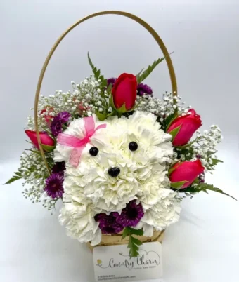 Puppy Love Flower Basket | A Perfectly Unique Basket of Fresh Flowers, Arranged to Look Like the Cutest Puppy! Local Mother's Day Flower Delivery in LaPorte, IN