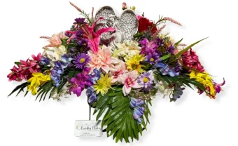 Angel Headstone Saddle | Beautiful Floral Display for a Loved One's Gravesite. Sturdy, Weather/UV Resistant Tombstone Flowers | LaPorte, Indiana Florist Shop Delivering Locally 7 Days a Week to New Carlisle and LaPorte County, Indiana.