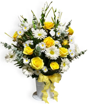 Our Eternal Love Cemetery Basket is a truly one-of-a-kind grave site decoration. This arrangement is hand-crafted with only top-quality silk flowers and arranged magnificently to form the perfect Silk Flower Basket Decoration for your loved one's final resting place. Sympathy Flowers available 7 Days a Week from Your Local Florist in Rolling Prairie, IN - Country Charm Floral & Gifts