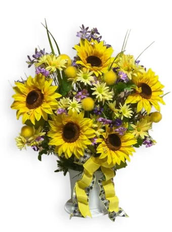 Sunflower Cemetery Basket made with lifelike silk sunflowers in a weatherproof basket, intended for decorating your loved one's final resting place/gravesite/cemetery. Order Sunflower Cemetery Basket today for same day delivery throughout New Carlisle, Rolling Prairie, Michigan City, and all of LaPorte County, IN.
