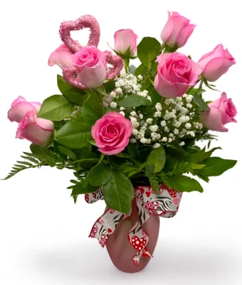 Premium Pink Dozen | Barbie Pink Roses for Valentine's Day 2024 | Hand Delivered to Your Loved One at Work, Home, or Hospitals in New Carlisle & LaPorte, IN.