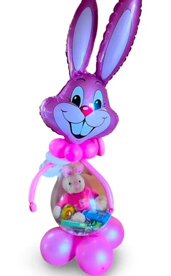 Baby Girl Easter Balloon | Fun ideas for Easter Baskets for Little Girls in 2024, Bunny Balloon Stuffed with Goodies, Candies, and Small Toys! If you're looking for Easter Basket Ideas or Easter Egg Hunt Prizes for toddlers & kids, our Baby Girl Easter Balloon is perfect, and it's already made to order! Hand crafted by Country Charm Floral & Gifts in LaPorte County, IN. Make Easter unforgettable this Easter 2024 with this Easter Bunny Balloon- a creative Easter Basket idea for toddlers & kids, and contains an adorable, soft stuffed Easter Bunny, Easter themed chocolates & candy! You can even request your own personal items be added inside. Same day delivery throughout LaPorte County & New Carlisle, IN and New Buffalo, MI. Have these Easter Bunny Balloons delivered directly to Churches, Homes, Parties, Hospitals and Schools!