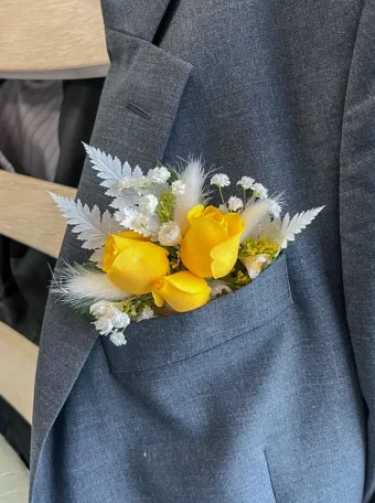 Prom Pocket Boutonniere | No Pins Required: Simply Slide our Boutonniere in the Pocket of a Suit Jacket for Perfect Flowers to Match Your Date | LaPorte Florist Delivering Fresh Flower Arrangements for Every Occasion |