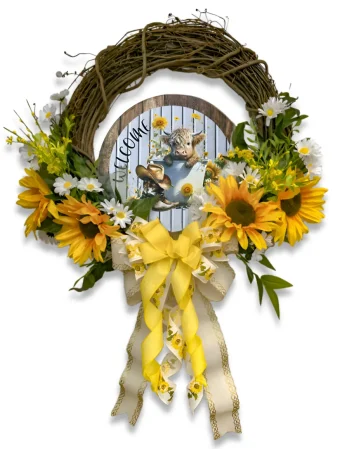 Rustic Sunflower Wreath | Beautiful Farmhouse Decor for Your Front Door | Send a Unique Gift to Mom this Year. Open on Mother's Day 05/12/24 - LaPorte, IN