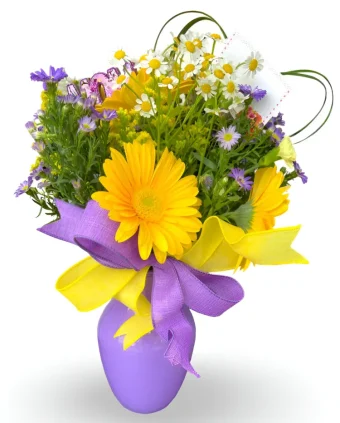 Rise and Shine Bouquet | Vibrant Yellow Gerbera Daisies & Rich Purple Asters | Perfect Fresh Flower Arrangement for Any Occasion | Fast Local Delivery LaPorte