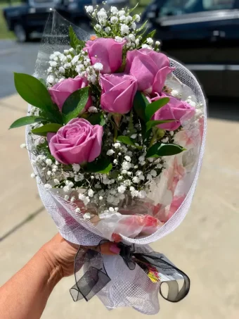 Wrapped Roses | Fresh Cut Half Dozen Pink Roses Wrapped Loosely in Floral Wrapping Paper | An elegant, tasteful, and romantic gesture. Sending flowers is fast and easy with Country Charm Floral and Gifts, 7 Days a Week. Order Wrapped Roses for Same Day Delivery to LaPorte, Indiana Addresses Today!
