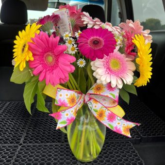 Happy Bouquet | Fresh Gerbera Daisies Bring Joy and Happiness to Any Occasion | This Beautiful, Bright, and Affordable Arrangement is Perfect for Some Happy, Festive Fall Charm. Send a Happy Bouquet 7 Days a Week Anywhere in LaPorte County & New Carlisle, Indiana.